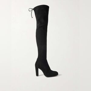 Stuart Weitzman Highland Thigh High Stretch Suede Boots 11 Black Over the Knee